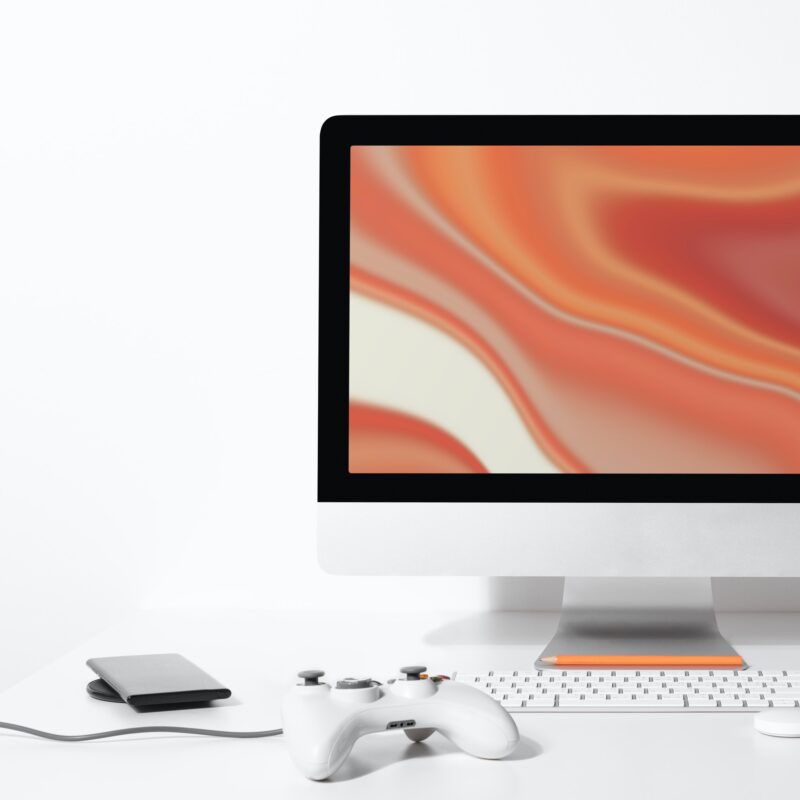 Computer desktop screen on a table